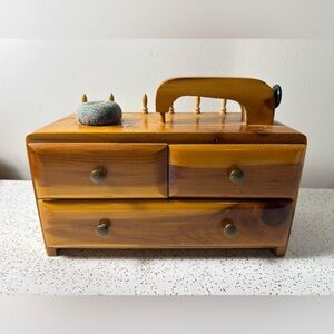 Wooden sewing machine table sewing notions box